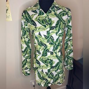 J. Mclaughlin Shirt Button Up Top Lois Green Queen Palm Size S Tropical #506